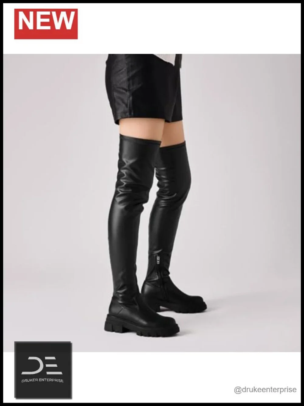 Women Thigh High Platform Lug Sole Chunky Heel Boots